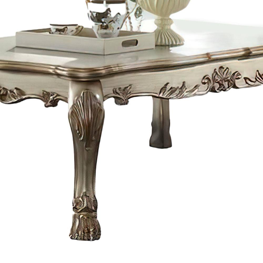 Dresden Gold Patina Rectangular Wood Coffee Table with Storage