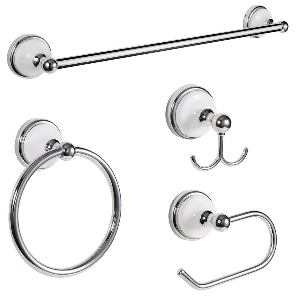 Savannah Polished Chrome and White 4-Piece Bathroom Hardware Set