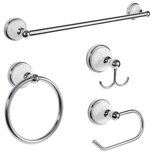 Savannah 4-Pieces " Bath Hardware Set with Mounting Hardware Included in Polished Chrome and White