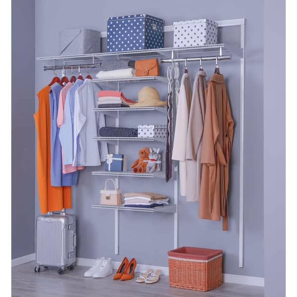 Everbilt Genevieve 6 ft. Birch Adjustable Closet Organizer Double and Long Hanging Rods with Shoe Rack and 5 Shelves, Brown