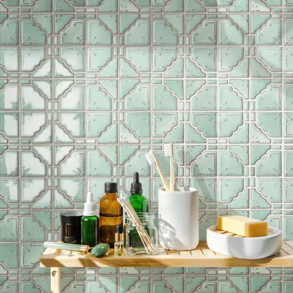 Hudson Moonbeam Mint Green 12 in. x 12 in. Porcelain Floor and Wall Mosaic Tile (10.1 sq. ft. /Case)