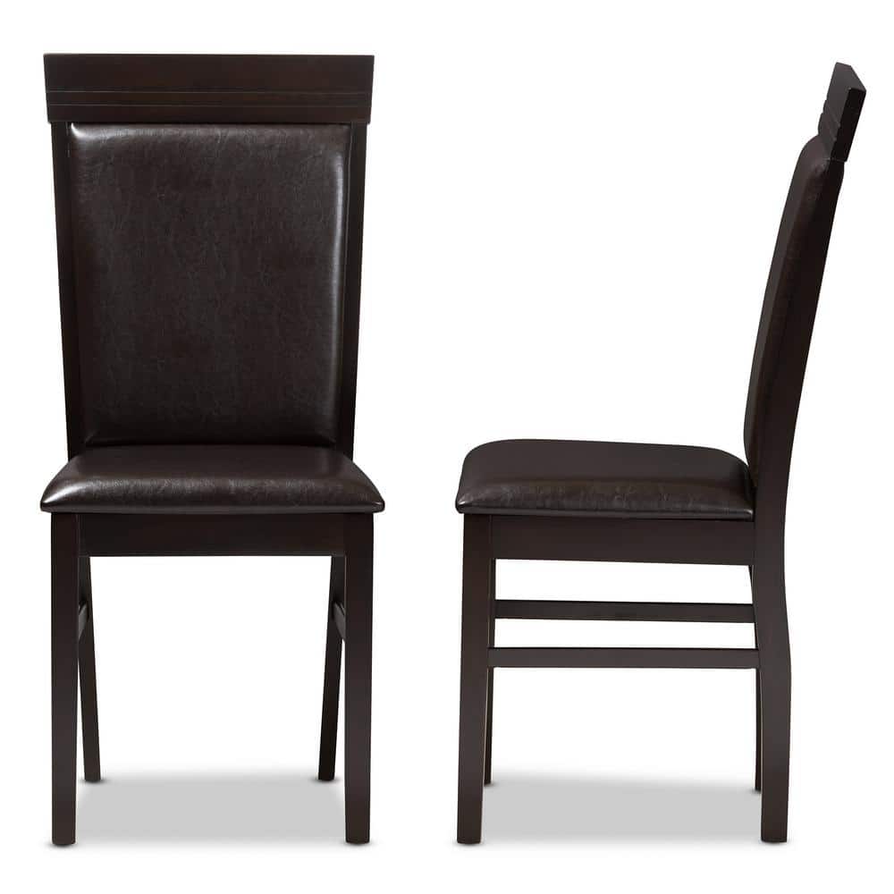Set of 2 Thea Dark Brown Faux Leather Parsons Side Chairs