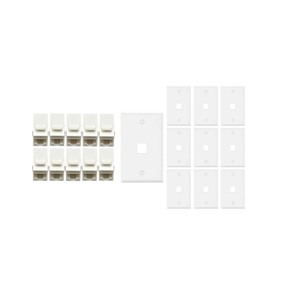 10-Pack 1-Gang White Keystone Plastic Wall Plate 1-Port & 10 Cat 6A RJ45 Keystone Inline Couplers White price history on PriceWatchPro