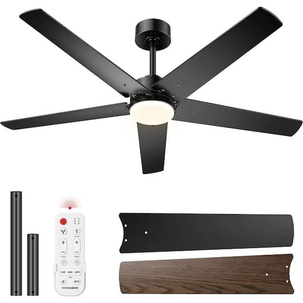 52 in. Smart Indoor Black Low Profile Standard Ceiling Fan with 3-Colors LED Light, DC Reversible and Remote Control