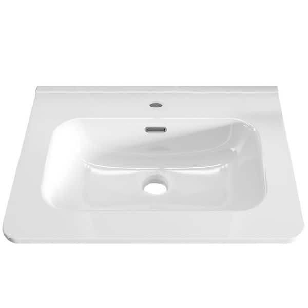 30 in. Drop-In Rectangular Bathroom Sink in Gloss White Ceramic Vanity Top