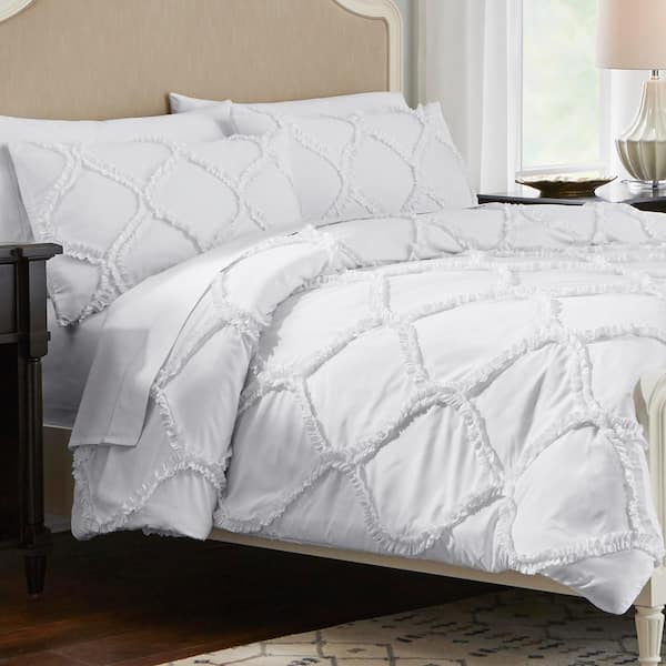 Home Decorators Collection Emma 3 Piece Bright White Ruffle Ogee Full Queen Comforter Set Sur95cs3pc Fqn - Home Decorators Collection Bedding Sets