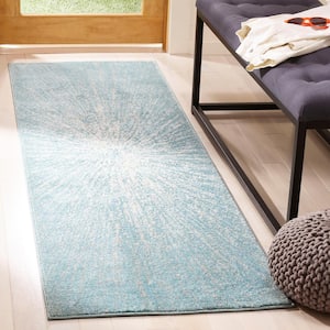 Evoke Aqua/Ivory 2 ft. x 5 ft. Geometric Runner Rug