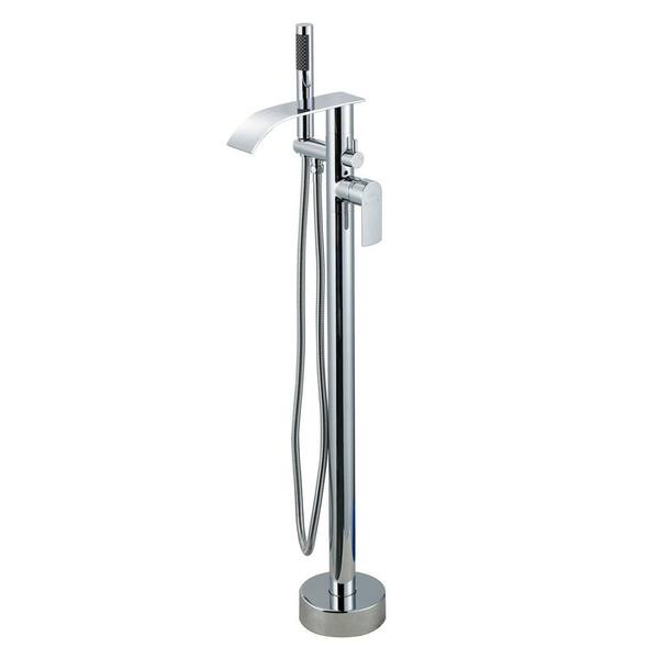 Waterfall Single-Handle Freestanding Tub Faucet in Polished Chrome, Floor Mount Tub Filler with Handheld Shower