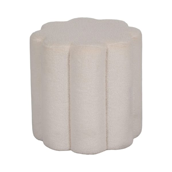 White Velvet Upholstered Petal-Shaped 18 in. Boucle Ottoman