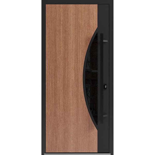 VDOMDOORS 1077 36 in. x 80 in. Left-hand/Inswing Tinted Glass Teak Steel Prehung Front Door with Hardware
