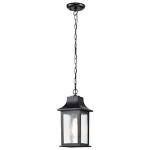 Stillwell 13.78 in. 1-Light Matte Black Dimmable Outdoor Pendant Light with Clear Water Glass and No Bulbs Included