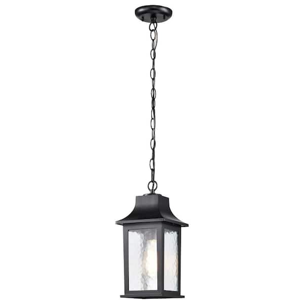 SATCO Stillwell 13.78 in. 1-Light Matte Black Dimmable Outdoor Pendant Light with Clear Water Glass and No Bulbs Included