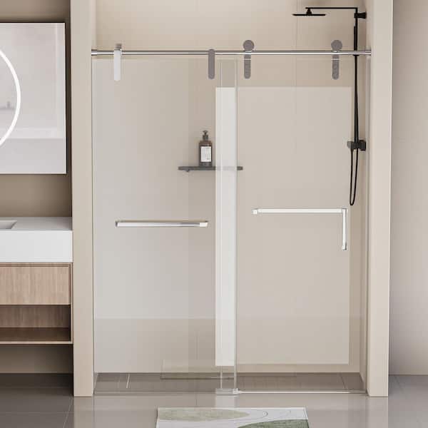 Timussi 44 to 48 in. W x 76 in. H Single Sliding Frameless Shower Door in Chrome Finish with Clear Glass