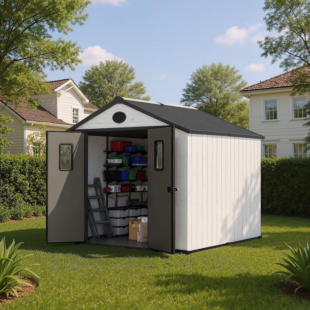 INMITOM 8 ft. W x 8 ft. D Resin Storage Shed with Skylights, Vents