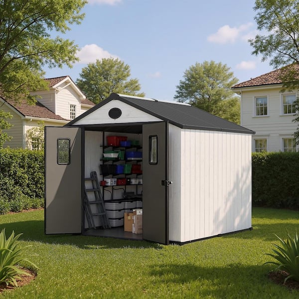 8 ft. W x 8 ft. D Resin Storage Shed with Skylights, Vents, Lockable Double Doors and Heavy-Duty Floor (64 sq. ft.)