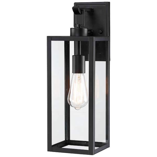17.97 in. Modern Black Hardwired Outdoor Wall Light Lantern Sconce with No Bulbs Included