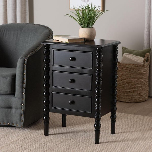 Baxton Studio Malinda 18.9 in. Black Rectangle Wood End Table with 3-Drawers