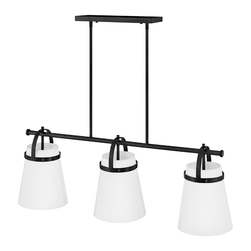 Tori Black 3-Light Linear Chandelier with Opal Glass Shades