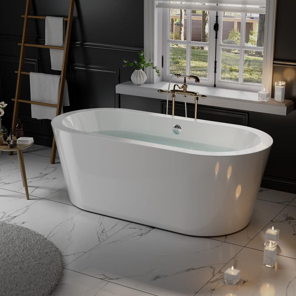 59'' White Acrylic Freestanding Soaking Bathtub