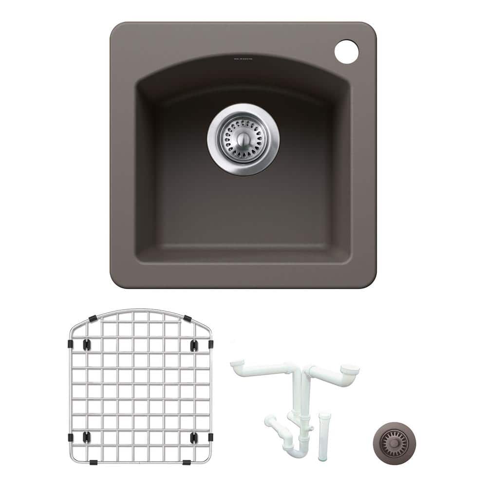 Diamond Granite Composite 15 in. 1-Hole Drop-in/Undermount Bar Sink Kit in 