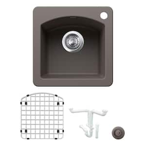 Diamond Granite Composite 15 in. 1-Hole Drop-in/Undermount Bar Sink Kit in Volcano Gray with Accessories