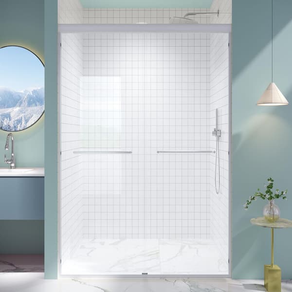 Fieeay 56 in.-60 in. W x 72 in. H Double Sliding Framed Bathroom