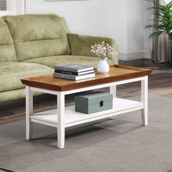Convenience Concepts Ledgewood 42 in. Driftwood/White 20 in. H Rectangle Wood Coffee Table with Shelf