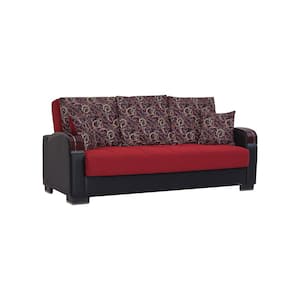 Goliath Collection Convertible 87 in. Red Chenille 3-Seater Twin Sleeper Sofa Bed with Storage