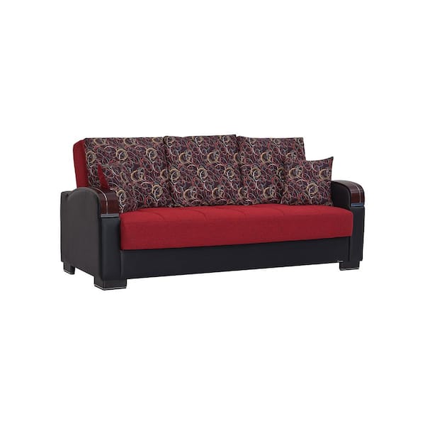 Goliath Collection Convertible 87 in. Red Chenille 3-Seater Twin Sleeper Sofa Bed with Storage
