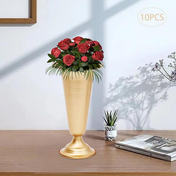 YIYIBYUS 9.8 in. Tall Metal Flower Holder Wedding Decoration Trumpet Vase  in Gold (10-Pieces) CF-ZJ7358-673 - The Home Depot