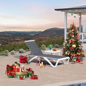 Patio Chair Set Plastic Outdoor Chaise Lounge Chairs with Table for Outside Beach in-Pool Lawn Poolside, Light Grey