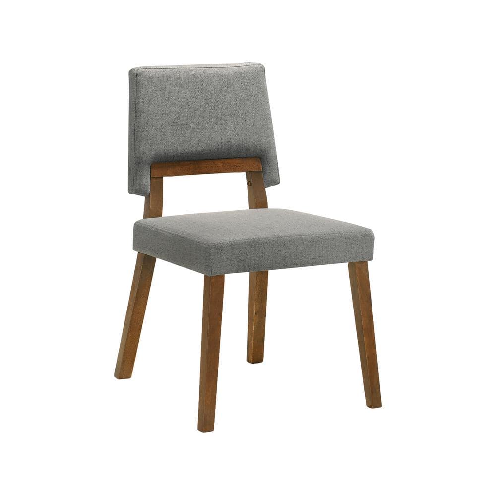 Walnut Finish Charcoal Fabric Upholstered Wood Dining Chairs - Set of 2