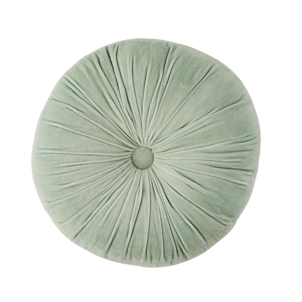 Celadon Round Gathered Velvet Throw Pillow, 16"