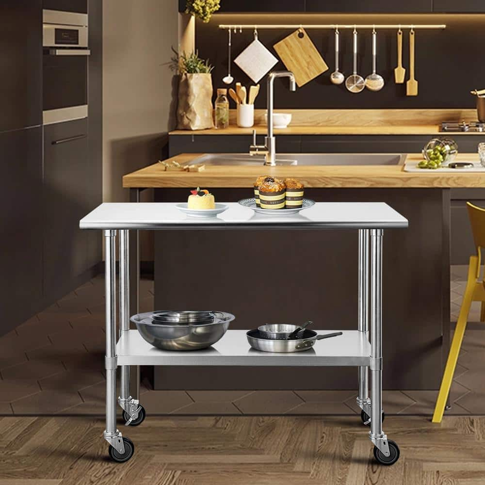 Tatayosi 24 In X 48 In Stainless Silver Steel Work Table Kitchen   Silver Tatayosi Kitchen Prep Tables J H W119255735 64 1000 