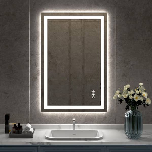 WOODSAM 24 in. W x 36 in. H Rectangular Frameless LED Light Anti-Fog Wall Bathroom Vanity Mirror Super Bright Front-Lit Backlit