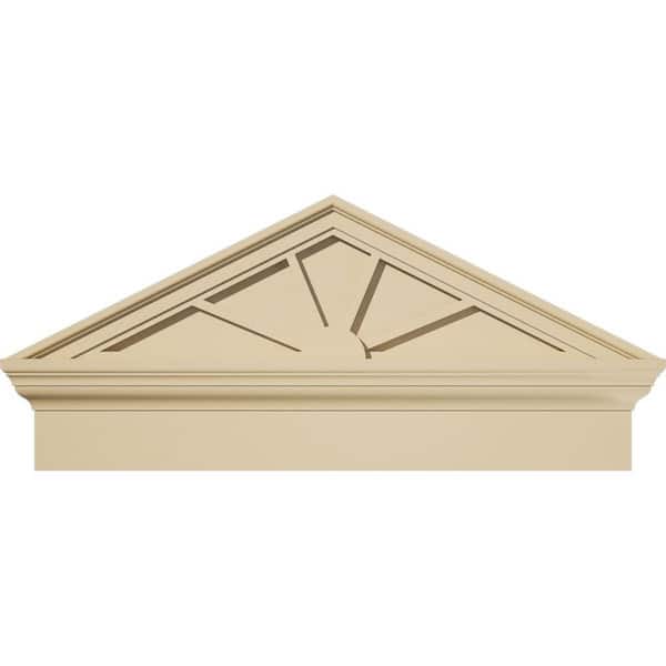Ekena Millwork 32 in. W x 14-7/8 in. H x 2-3/4 in. P (Pitch 6/12) Peaked Cap 4Spoke Signature Urethane Combination Pediment, Primed Tan
