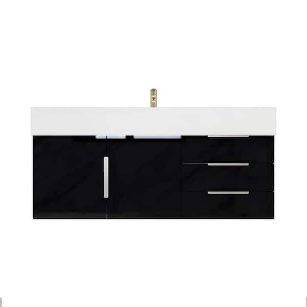 Bethany 47 in. W x 20 in. D x 22 in. H Single Sink Floating Bath Vanity in Gloss Black with White Acrylic Top