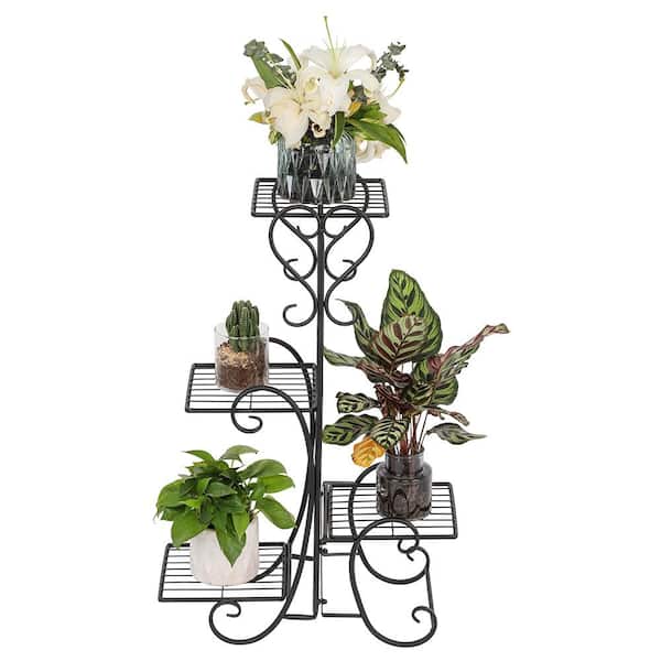 Cisvio Garden Flower Stand Rack, Plant Pot and Planter Metal Holder with 4 Tiers Corner Decor Display Plant Stand