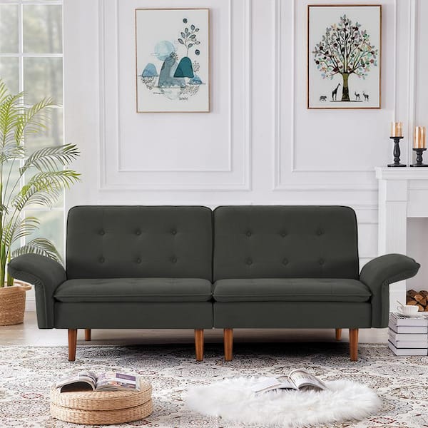 Seafuloy 66.93 in. Wide Gray Adjustable Flared Arm Polyester Straight Twin Size Sofa Bed