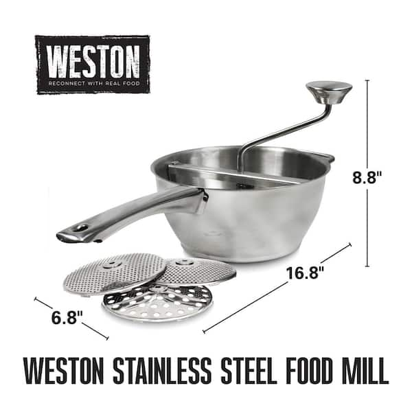 https://images.thdstatic.com/productImages/de0ddfcf-4e3b-47c9-8ce8-18db0d06b5dd/svn/stainless-steel-weston-food-mills-61-0101-w-76_600.jpg