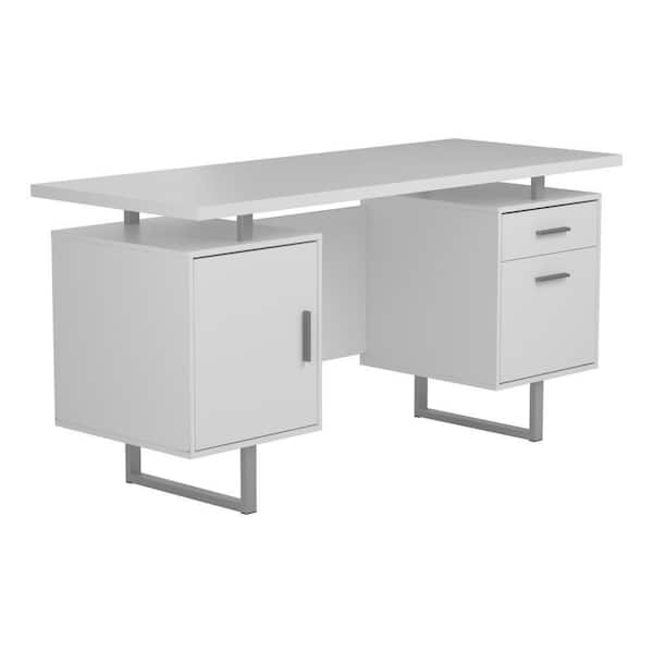 Benjara 60 in. Rectangular White Wood 1-Drawer Writing Desk with Floating Top and File Cabinet