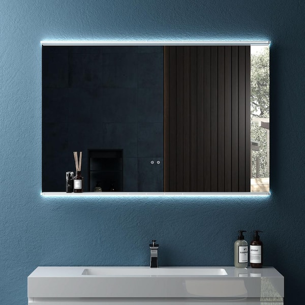 INSTER LENTO 48 in. W x 32 in. H Rectangular Frameless Wall Mount Defog Bathroom Vanity Mirror with Dimmable LED Lighted Plate