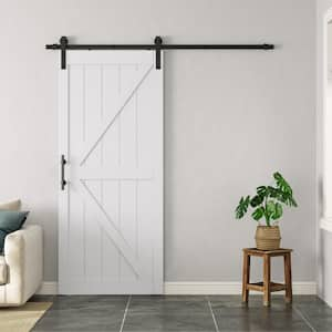 32 in. x 84 in. Paneled K-Bar White Finished MDF Sliding Barn Door with Hardware Kit