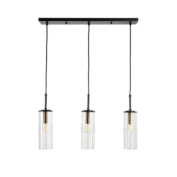 Caulford 120-Watt 3-Light Black Shaded Pendant Light with Clear Glass Shade
