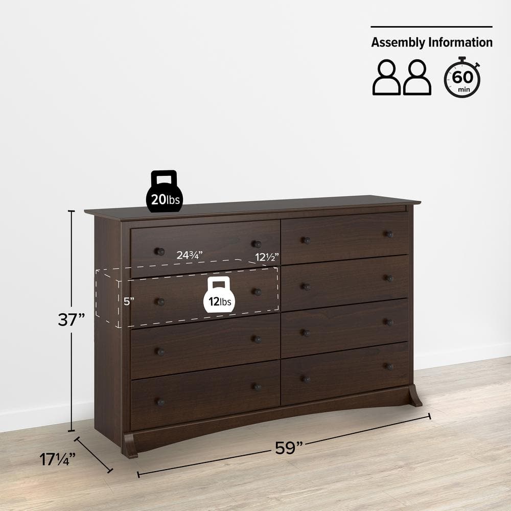 Fremont Espresso Horizontal 8-Drawer Dresser with Deep Storage
