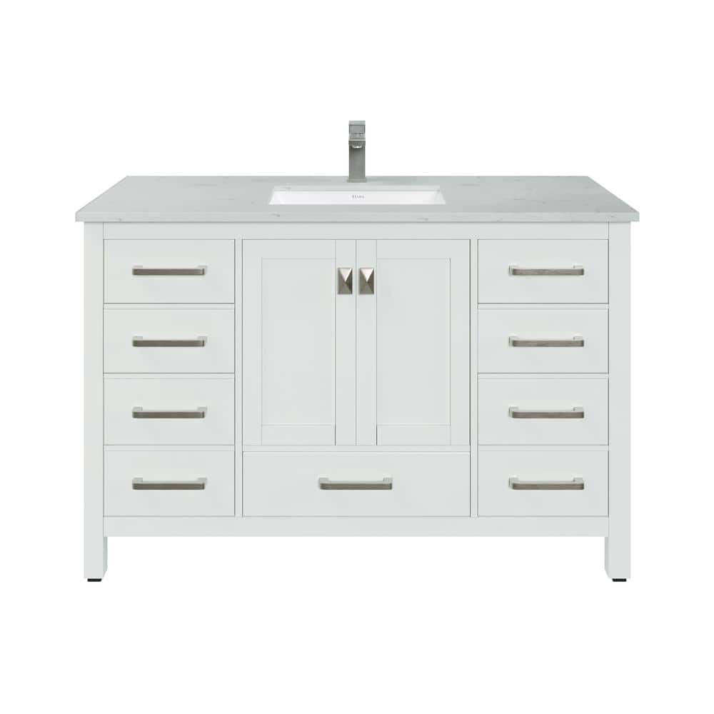 White Solid Wood Bathroom Vanity with Carrara Quartz Countertop