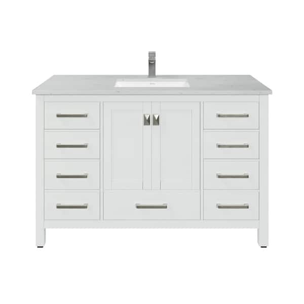Eviva London 48 in. Single Sink White Bath Vanity with White Carrara Quartz Top (Assembled)