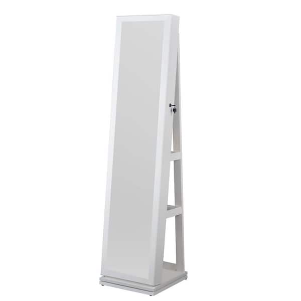 White 15.75 in. W x 64.96 in. H Rectangular Wood Full Length Mirror with Jewelry Cabinet