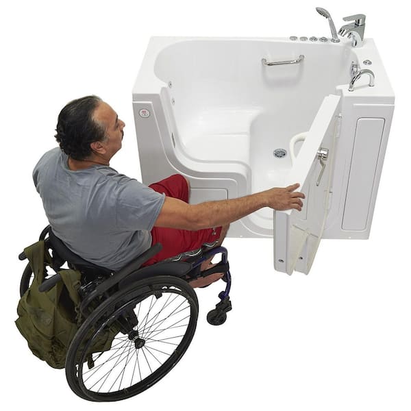 Wheelchair Transfer 26 52 in. Walk-In Whirlpool Bathtub in White with Foot Massage, Heated Seat,Fast Fill Faucet, LHD