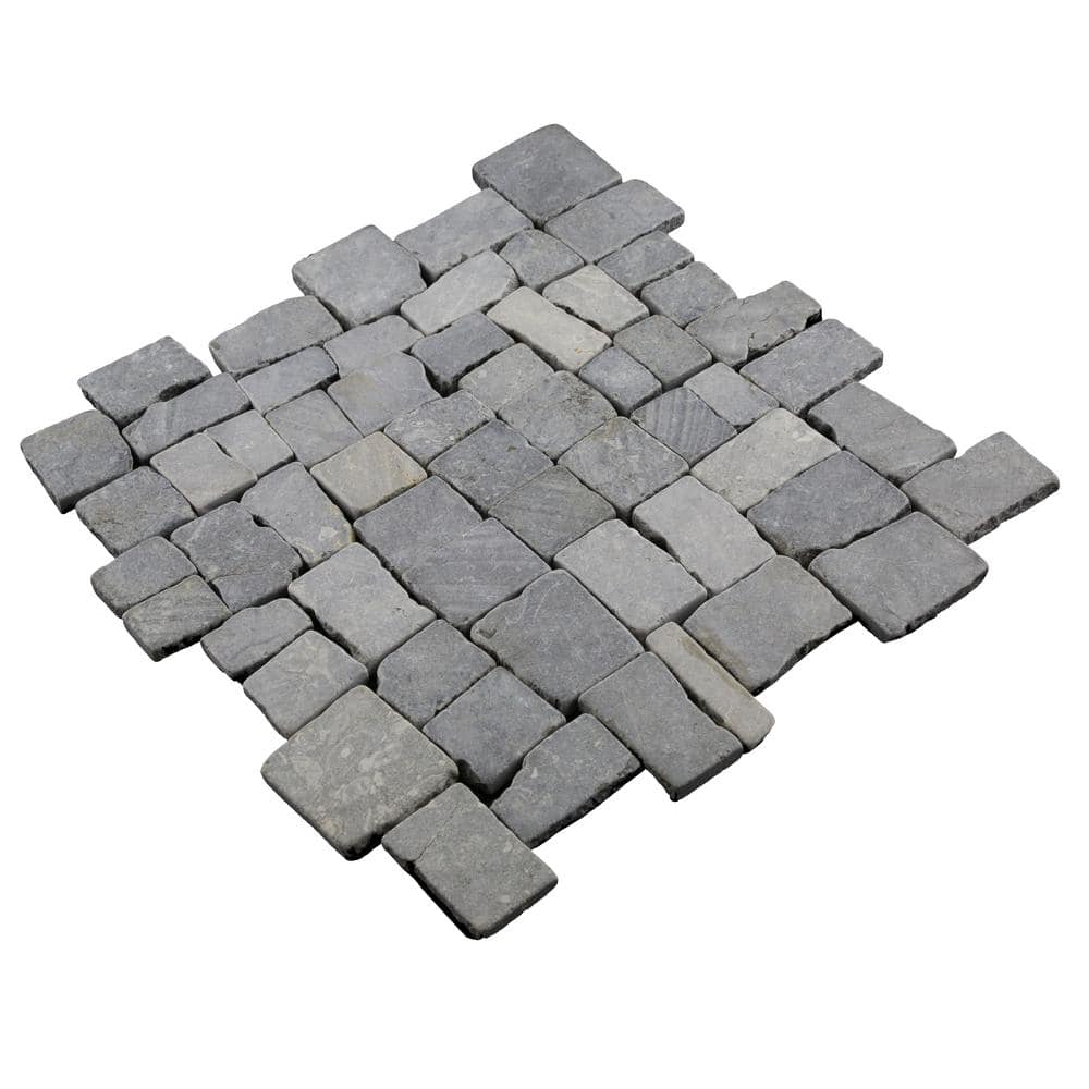 11" x 11" Gray Tumbled Marble Mosaic Tile
